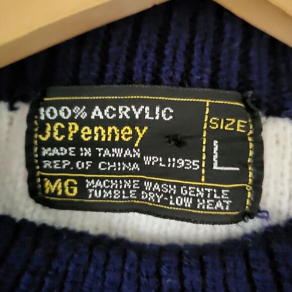 Vtg JCPENNEY Ski Sweater Mens L Acrylic Knitted Pullover Crew Neck Long Sleeve - Picture 3 of 7